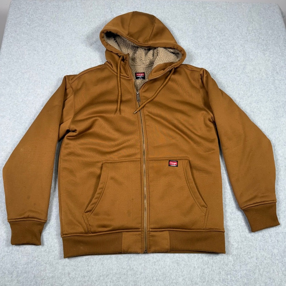 Wrangler Workwear Mens Sherpa Lined Full Zip Hoodie Jacket Brown Duck Medium